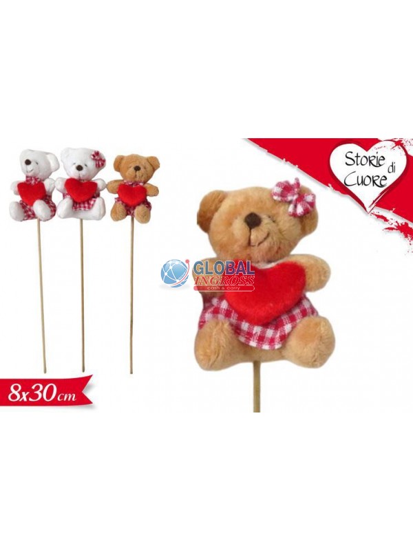 ORSO C/CUORE ROSSO SU STECCO ASS.