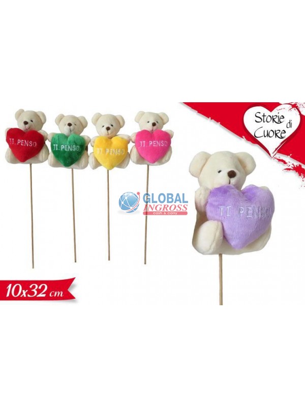 ORSETTO SU STECCO C/CUORE TI PENSO