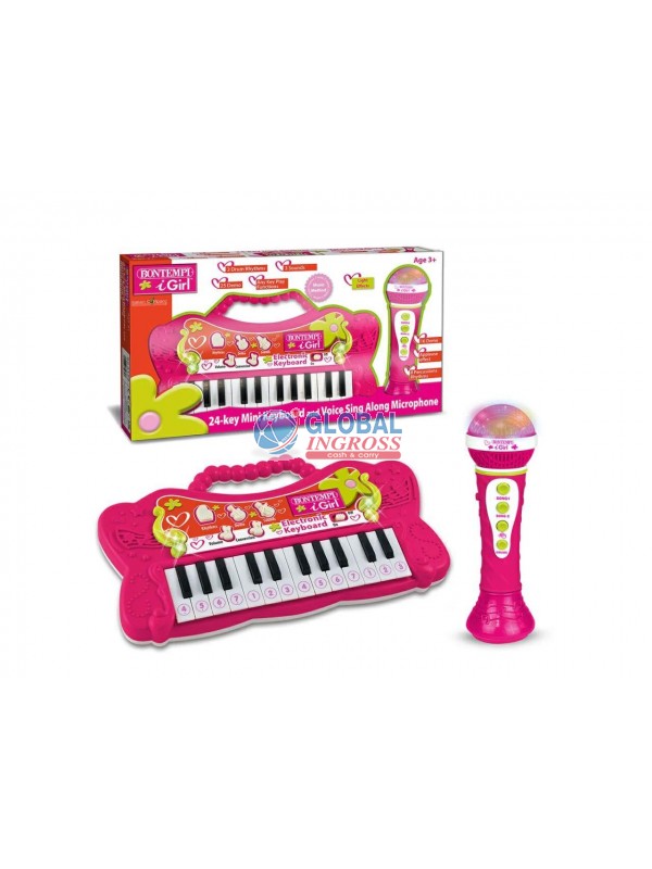 TASTIERA 24 TASTI CON MICROFONO KARAOKE ROSA