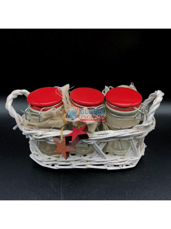 CESTO VIMINI ROSSO C/BARATTOLI