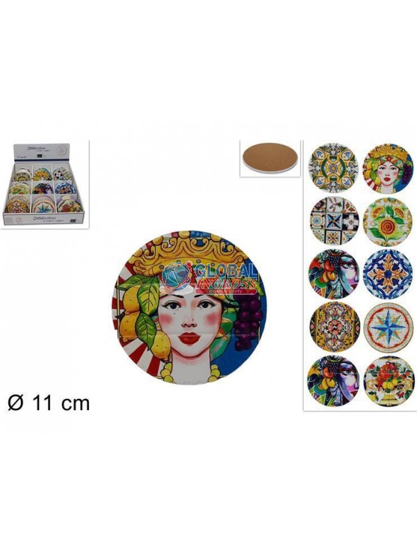 SOTTOBICCHIERE TONDO 11cm ASS. BASE SUGHERO