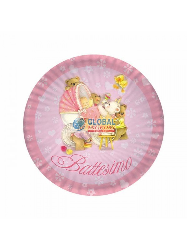 PIATTI BATTESIMO BEARS ROSA 18cm 10pz