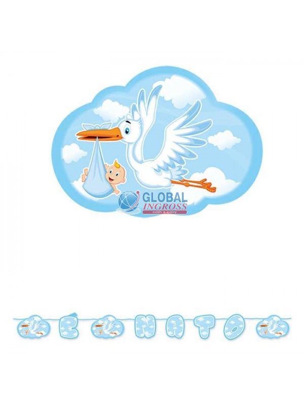 KIT SCRITTA E' NATO CICOGNA AZZURRA 6mt