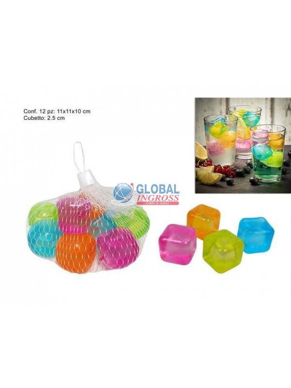 CUBETTI GHIACCIO PLASTICA COLORATI 12pz