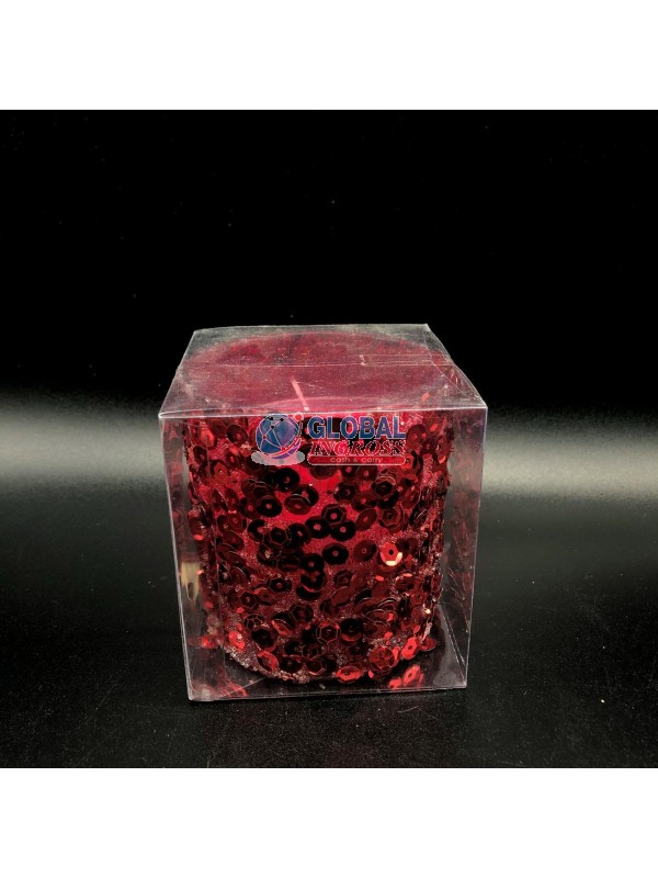 CANDELA VETRO ROSSA PAILLETTES
