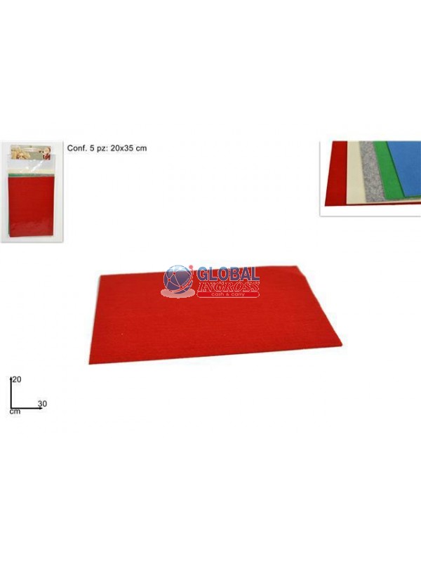 FOGLI FELTRO COLORATI 5pz ADESIVI 30x20