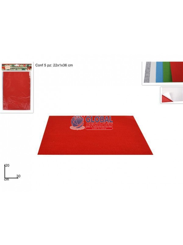 FOGLI FELTRO COLORATI 5pz ADESIVI 30x20