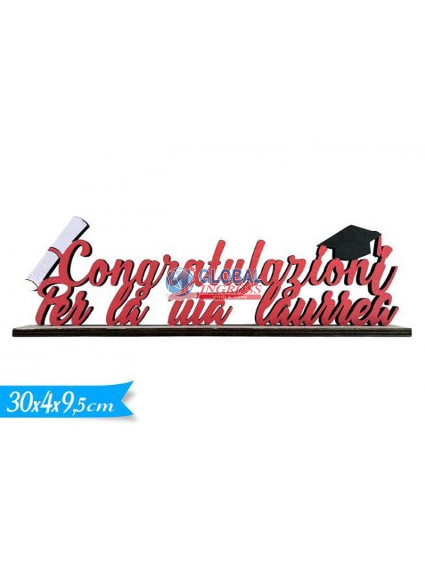 SCRITTA LEGNO LAUREA 30x9cm CONGRATULAZIONI