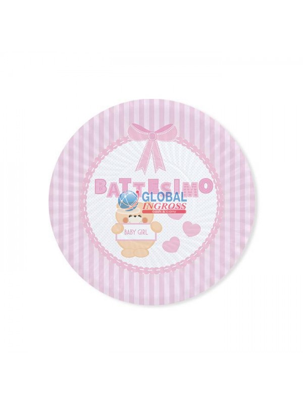 PIATTI BATTESIMO TEDDY ROSA 8pz