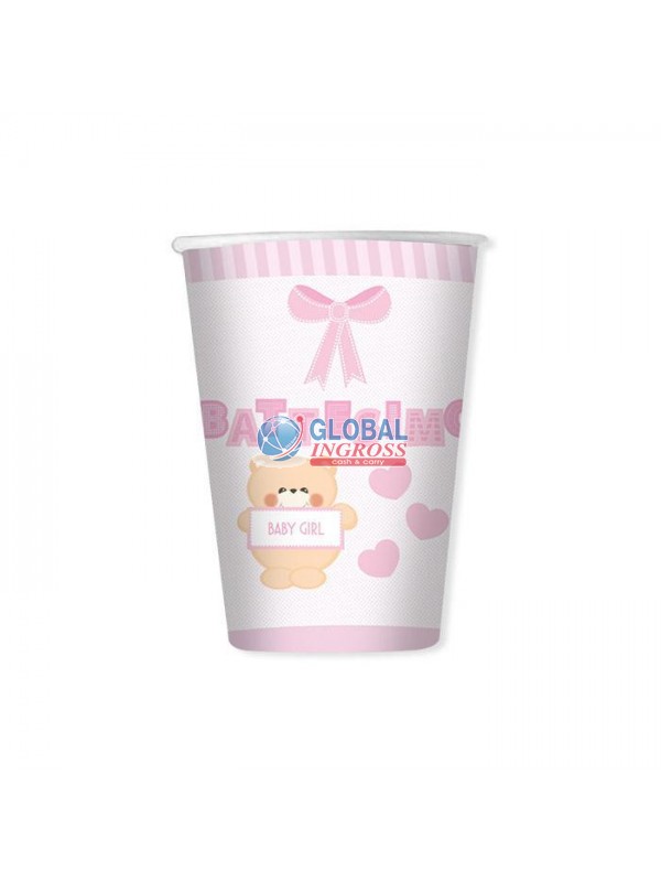 BICCHIERI BATTESIMO TEDDY ROSA 8pz.