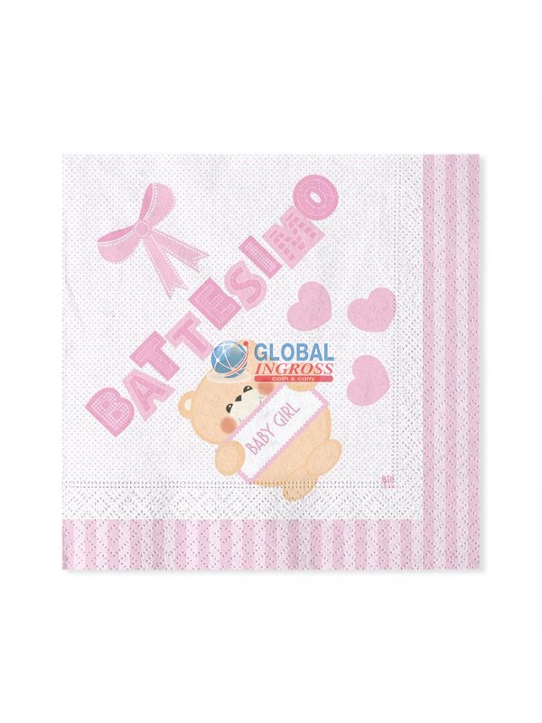 TOVAGLIOLI BATTESIMO TEDDY ROSA 20pz