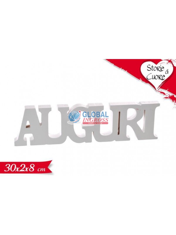 SCRITTA AUGURI LEGNO 30cm BIANCO
