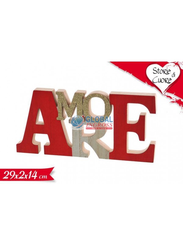 SCRITTA AMORE C/GLITTER29x14 LEGNO