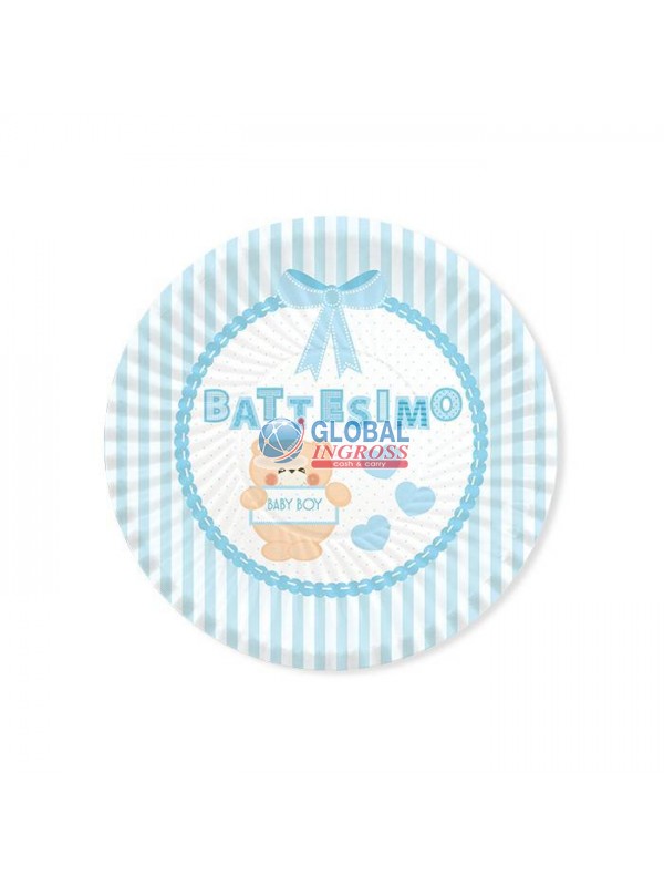 PIATTI BATTESIMO TEDDY CELESTE 8pz
