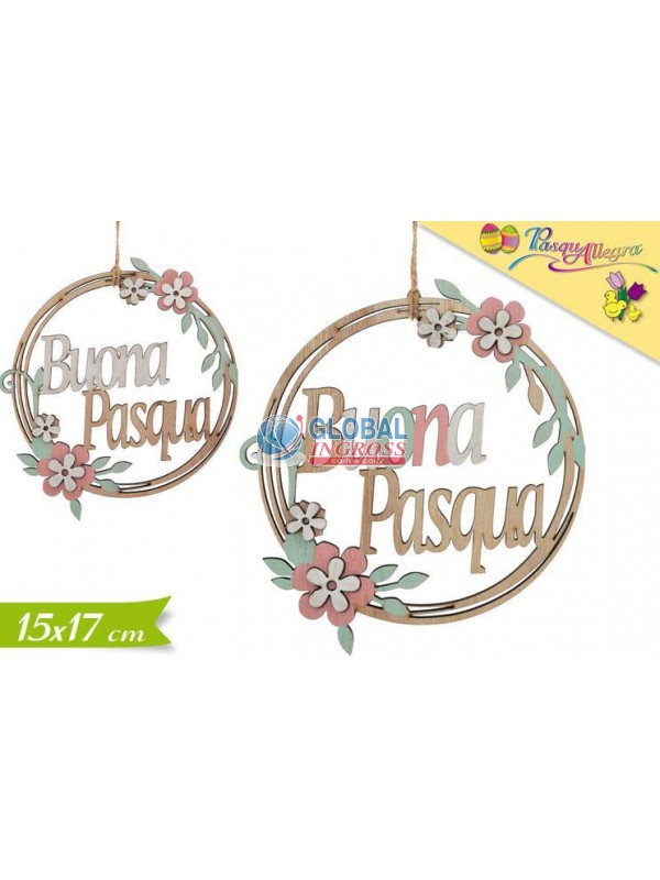 GHIRLANDA LEGNO BUONA PASQUA 15x17cm