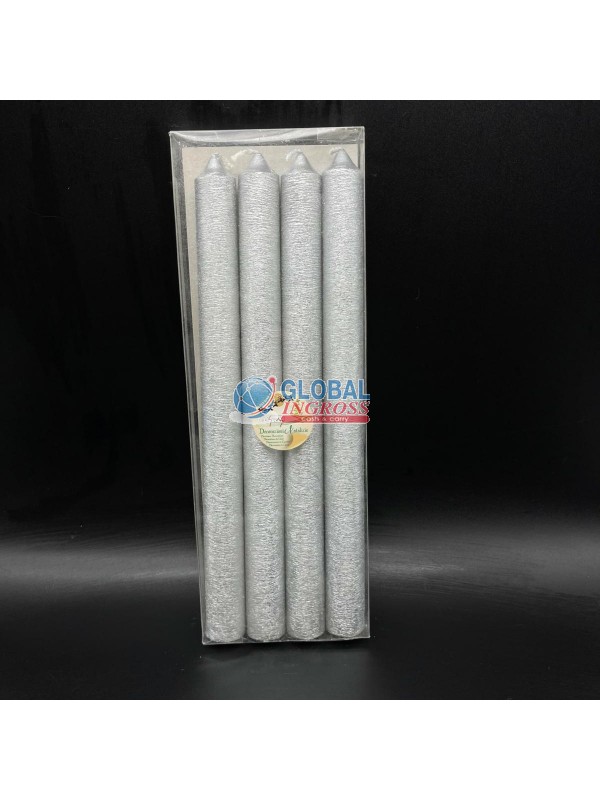 CANDELE C/GLITTER SILVER 25CM.