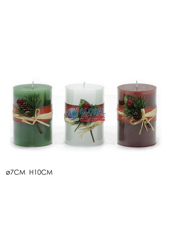 CANDELA NATALE C/BACCHE10cm COL.ASS.