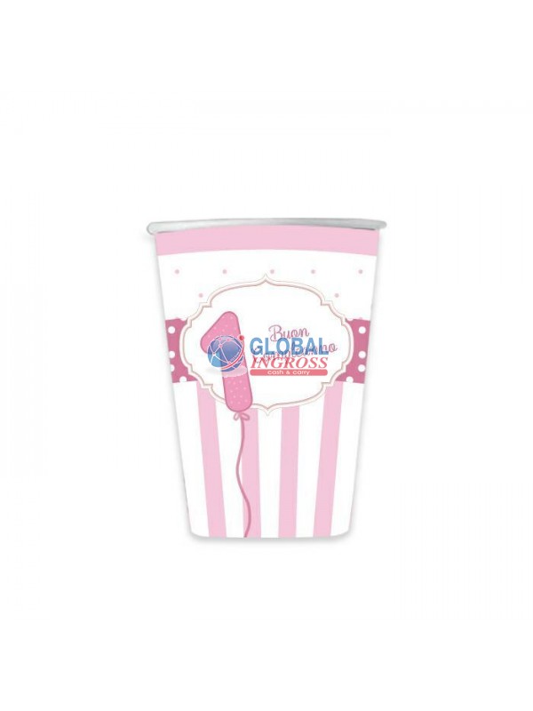 BICCHIERI BUON 1'COMPLEANNO ROSA 8pz