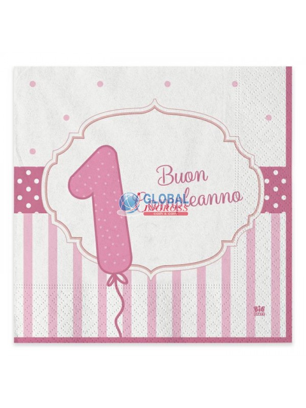 TOVAGLIOLI BUON 1'COMPLEANNO ROSA 20pz