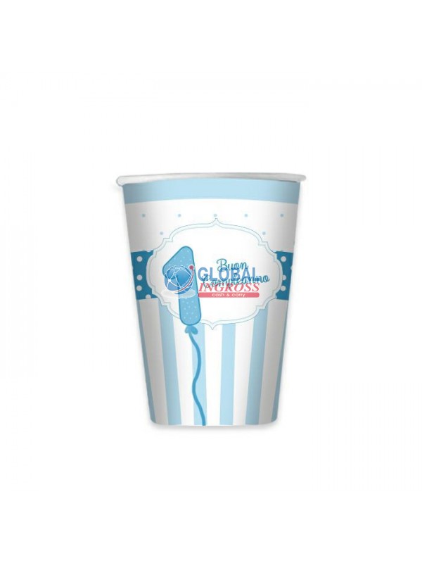 BICCHIERI BUON 1'COMPLEANNO CELESTE 8pz