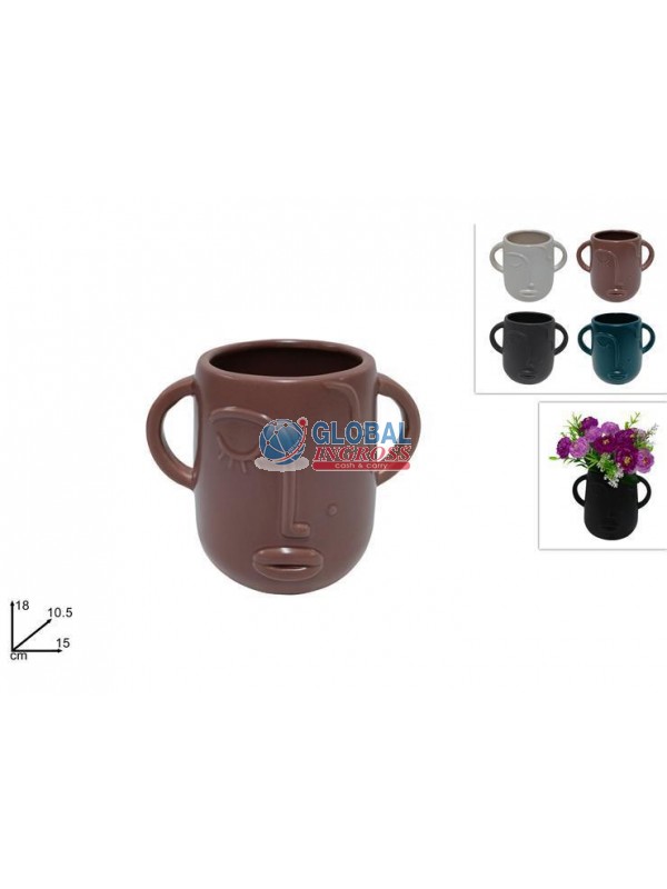 VASO P/PIANTE VISO STILIZZATO 18cm