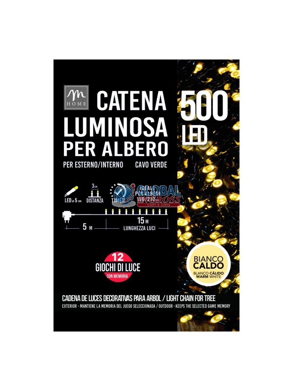 MINILED ESTERNO 500 BIANCO CALDO C/TIMER, MEMORIA E 12 GIOCHI