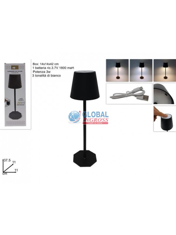 LAMPADA DA TAVOLO NERO TOUCH LED RICARICABILE