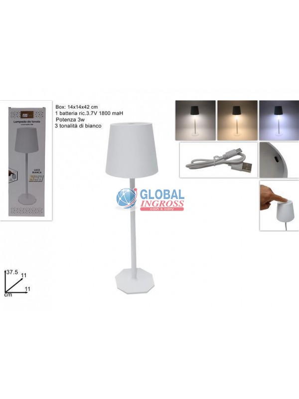 LAMPADA DA TAVOLO BIANCO TOUCH LED RICARICABILE