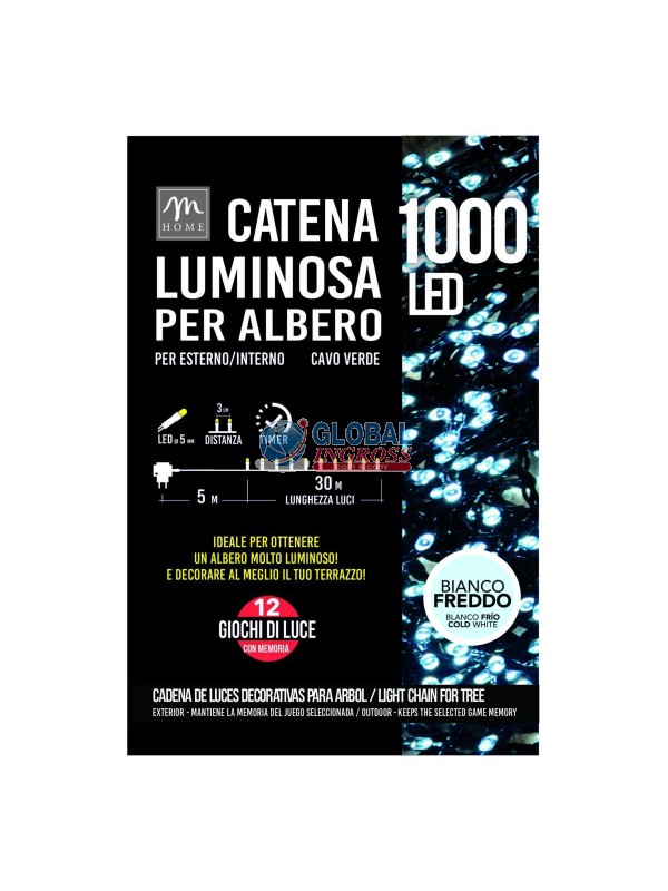 MINILED ESTERNO 1000 BIANCO FREDDO C/TIMER, MEMORIA E 12 GIOCHI