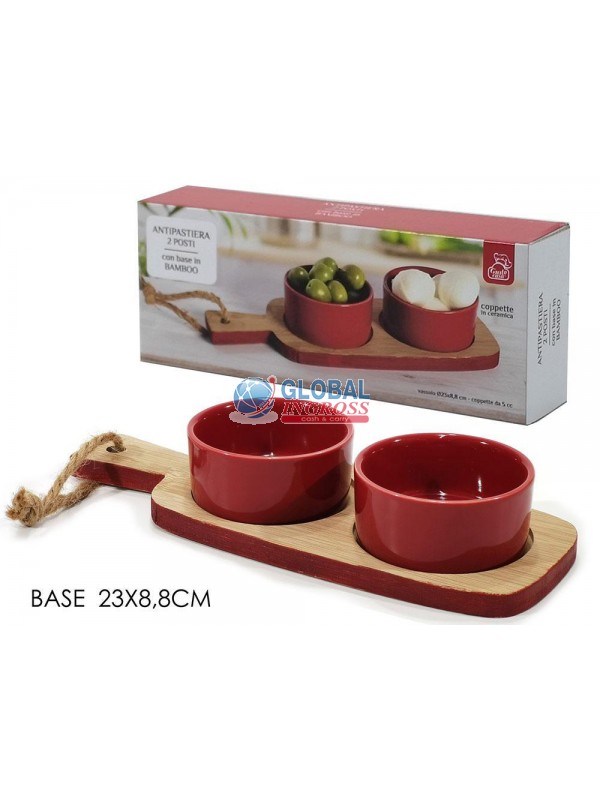 SET 2 ANTIPASTIERE ROSSE C/BASE BAMBOO