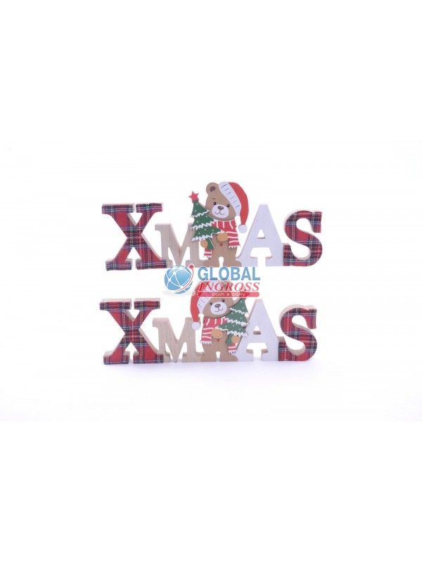 SCRITTA XMAS LEGNO C/ORSETTO 11x29cm