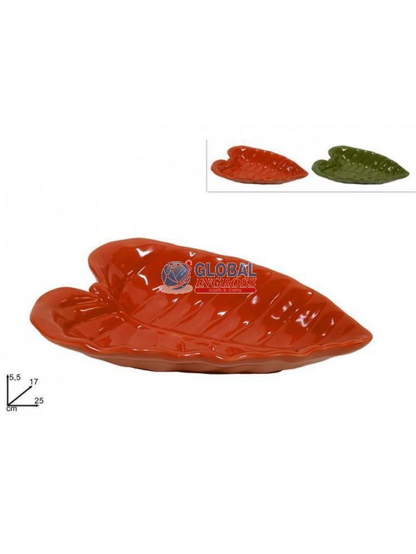 VASSOIO FOGLIA CERAMICA25cm COL.ASS.