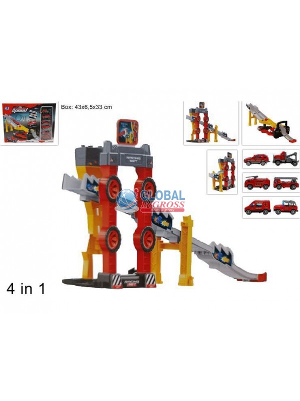 PISTA 4 IN 1 CON 6 MEZZI POMPIERI