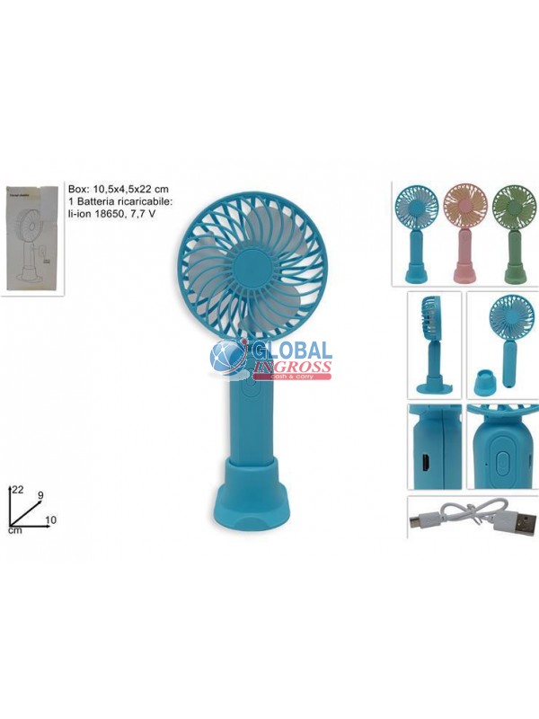 VENTILATORE PORTATILE RICARICABILE C/CAVO USB