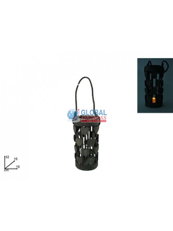 LANTERNA LEGNO C/CUORI GRIGIO