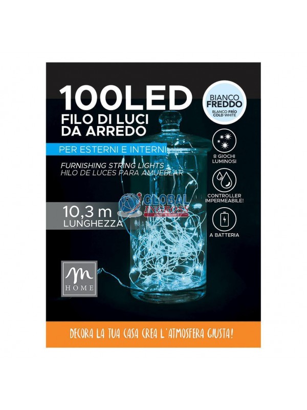 FILO 100 LED BIANCO FREDDO A BATTERIA DA ESTERNO