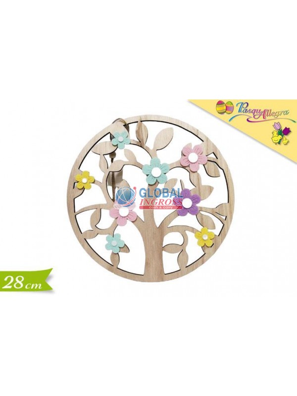 QUADRETTO TONDO ALBERO C/FIORI 28cm
