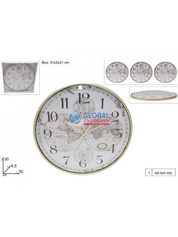 OROLOGIO MURO TONDO DECORO MAPPAMONDO