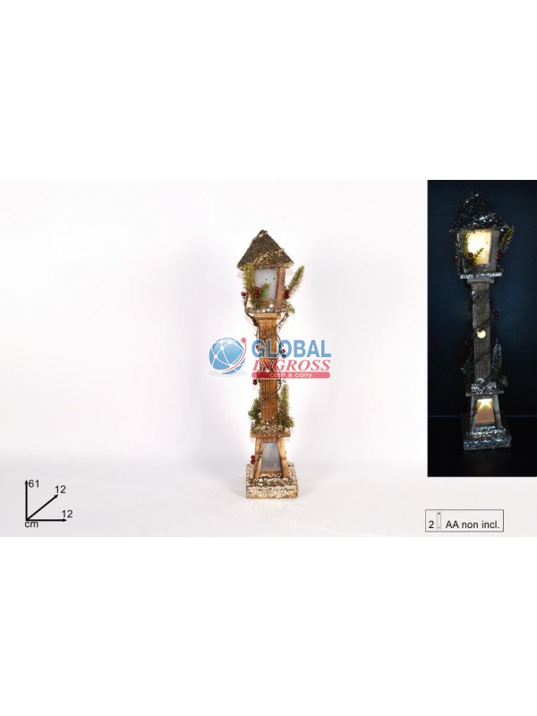 LAMPIONE LEGNO 61cm C/LUCI