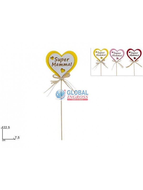 SPILLONE CUORE LEGNO MAMMA 22cm COL.ASS.