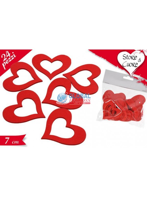 DECORAZIONE 24 CUORI LEGNO 7cm