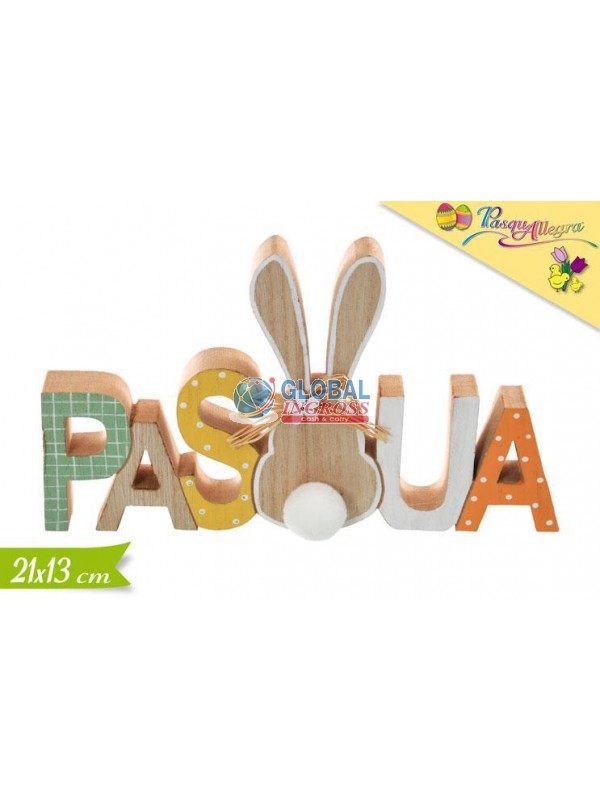 DECORAZIONE SCRITTA PASQUA LEGNO 21x13cm