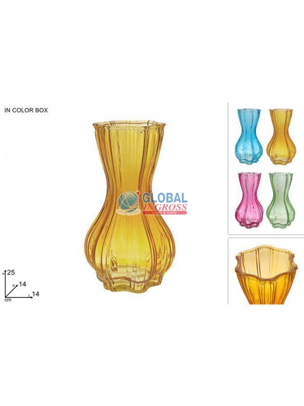 VASO VETRO COLORATO 25cm COL.ASS.