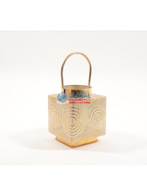 LANTERNA PORTACANDELA ORO METALLO 16x16x19cm