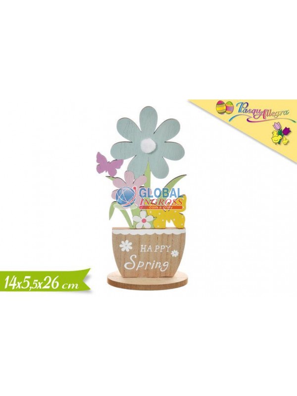DECORAZIONE VASO LEGNO C/FIORI 26cm