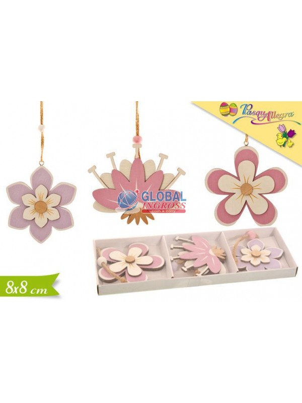 PENDAGLIO FIORE LEGNO 3pz