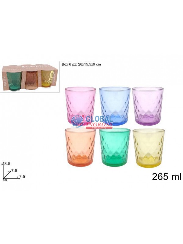 BICCHIERI VETRO DIAMANTE COLORATI 6pz 265ml