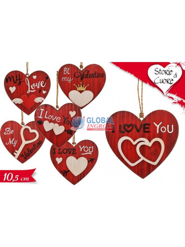 PENDAGLIO LOVE LEGNO 10cm CUORE ROSSO