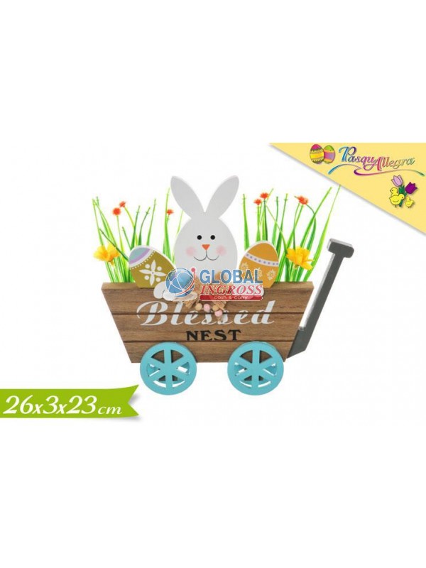 CARRETTO CONIGLIO PASQUA 26x23cm