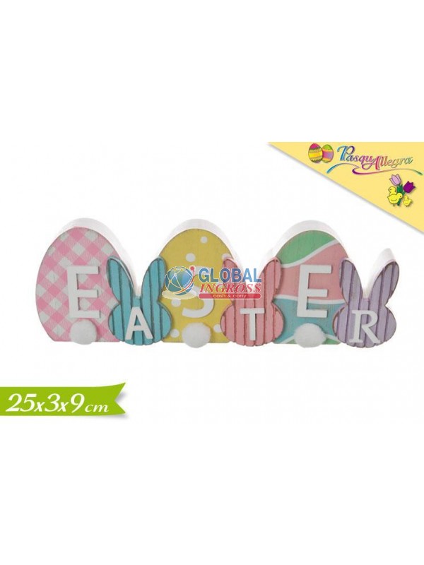 DECORAZIONE SCRITTA PASQUA LEGNO 25cm